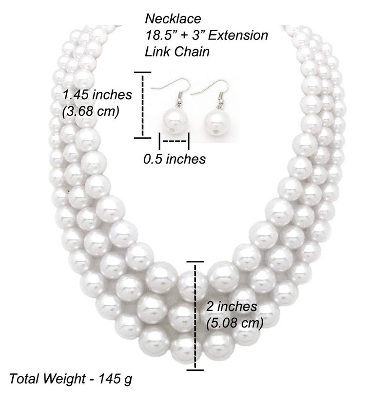Fashion 21 Women's Faux Pearl Three Multi-Strand Statement Necklace and Earrings Set (White) - Image 5
